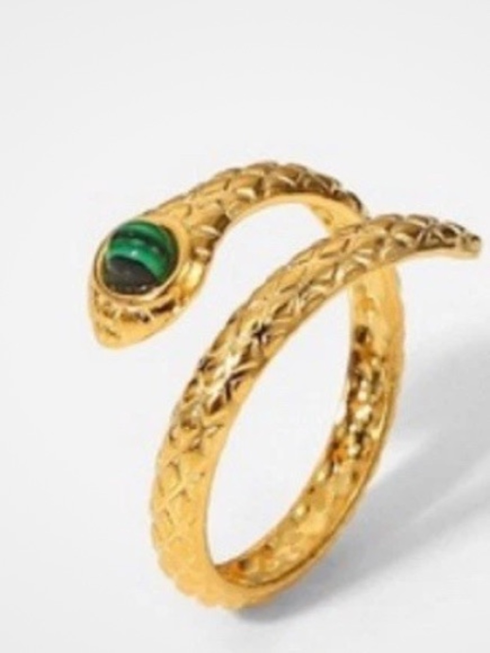 Gold Serpent Wrap Ring with Green Stone